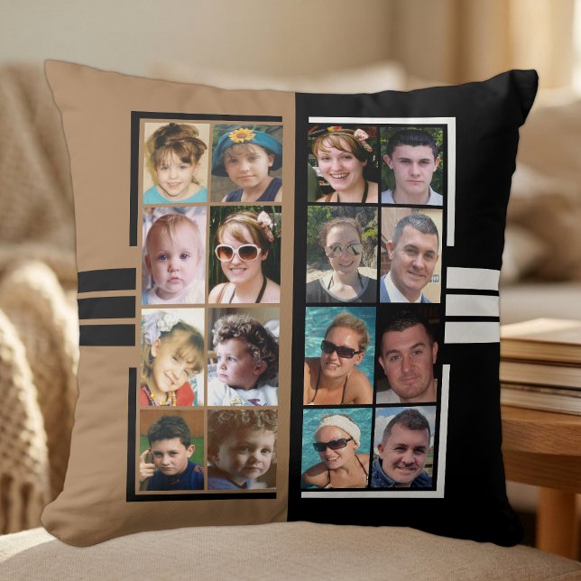 16 photo collage double sided brown black cushion (Creator Uploaded)