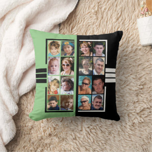 16 photo collage double sided green black cushion