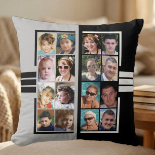 16 photo collage double sided grey black cushion