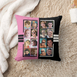 16 photo collage double sided pink black cushion