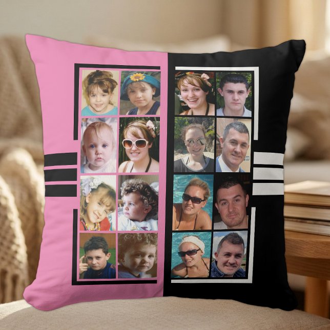 16 photo collage double sided pink black cushion (Creator Uploaded)