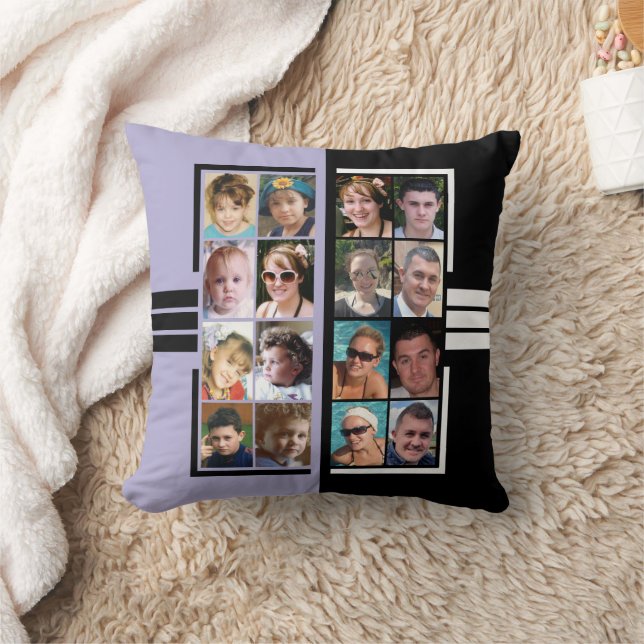 16 photo collage double sided purple black cushion (Blanket)