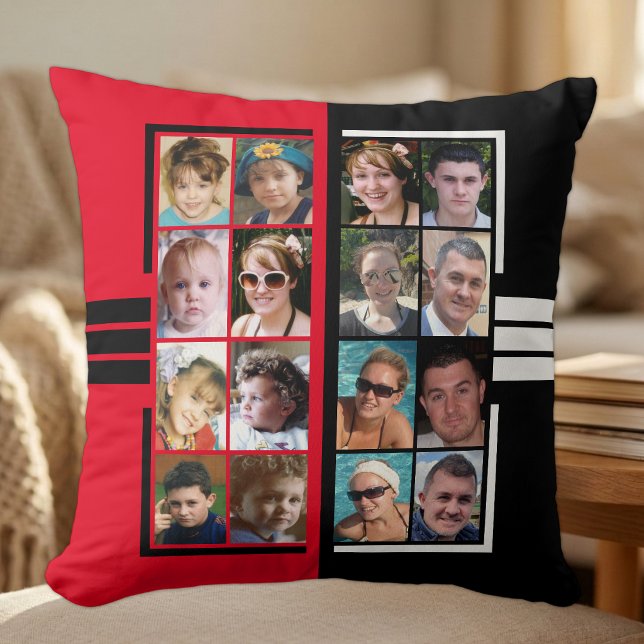 16 photo collage double sided red black cushion (Creator Uploaded)