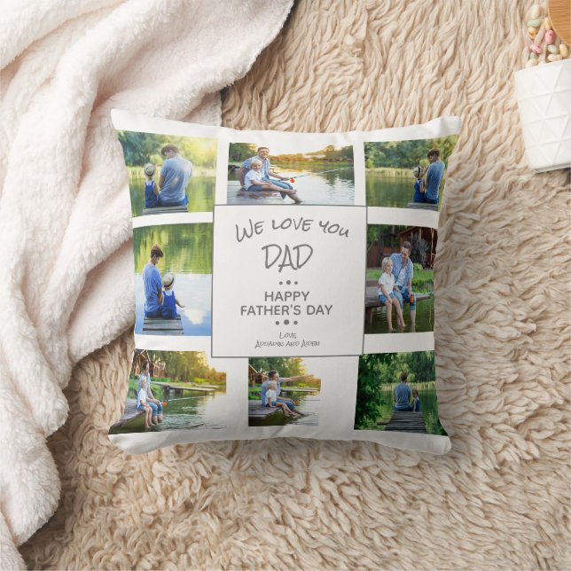 16 Photo Collage Father's Day Keepsake  Cushion (Blanket)