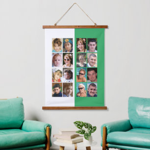 16 photo collage green and white hanging tapestry