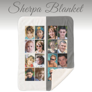16 photo collage grey and white sherpa blanket