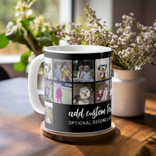16 Photo Collage Grid - 2 Text boxes - black white Coffee Mug