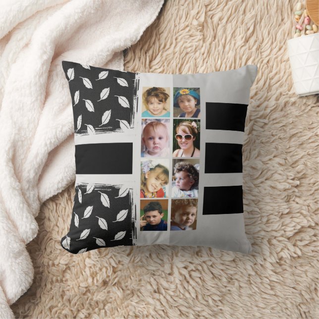 16 photo collage leaves stripes black cushion (Blanket)