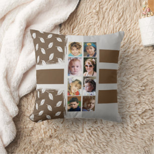 16 photo collage leaves stripes brown cushion