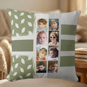 16 photo collage leaves stripes green cushion