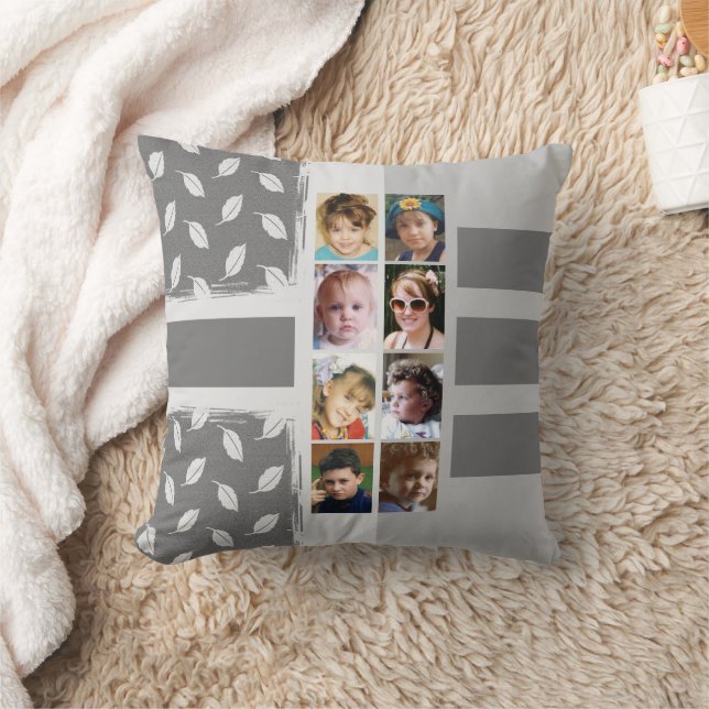16 photo collage leaves stripes grey cushion (Blanket)