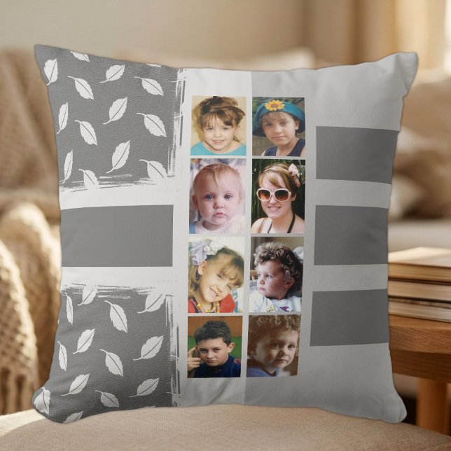 16 photo collage leaves stripes grey cushion (Creator Uploaded)