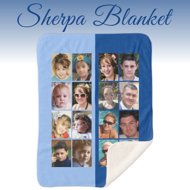 16 photo collage light and dark blue sherpa blanket (Creator Uploaded)