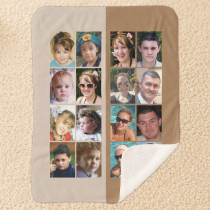 16 photo collage light and dark brown sherpa blanket