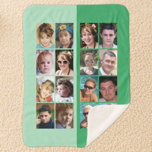 16 photo collage light and dark green sherpa blanket