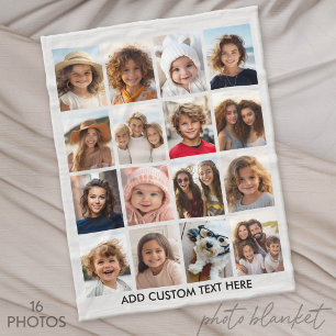 16 Photo Collage - Light Grey with Text Fleece Blanket
