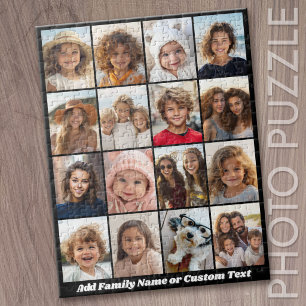 16 Photo Collage Modern Minimal Black Chunky Text Jigsaw Puzzle