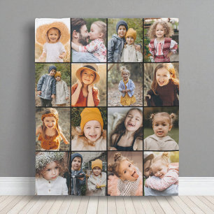 16 Photo Collage Modern Personalised Custom Colour Fleece Blanket