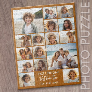 16 Photo Collage Montage and Text - Terra Cotta Jigsaw Puzzle