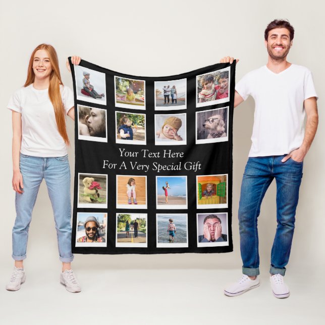 16 Photo Collage Personalised Fleece Blanket (In Situ)