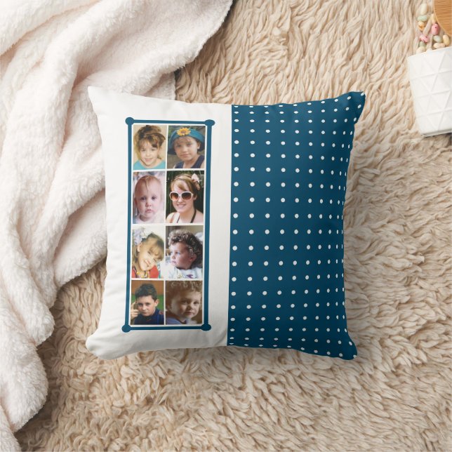 16 photo collage polka dots throw blue cushion (Blanket)