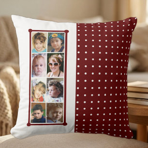 16 photo collage polka dots throw burgundy cushion