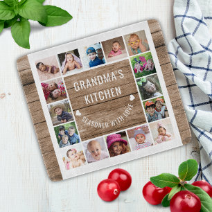 16 Photo Collage Rustic Wood Grandma's Kitchen   Cutting Board
