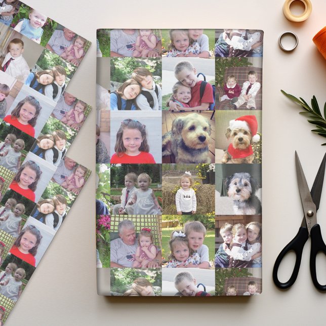 16 Photo Collage - square picture all over print Wrapping Paper Sheet (Personalized Photo Wrapping Paper)
