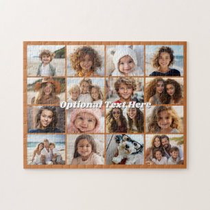 16 Photo Collage - Terra Cotta Chunky Text Jigsaw Puzzle