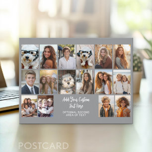 16 Photo Grid - 2 lines text - grey white party Postcard