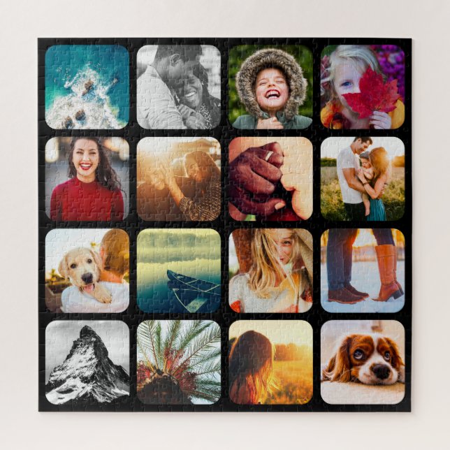 16 Photo Jigsaw Puzzle Template Black Rounded (Vertical)
