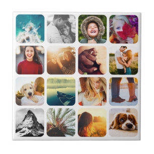 16 Photo Template Grid White Round Frame Tile