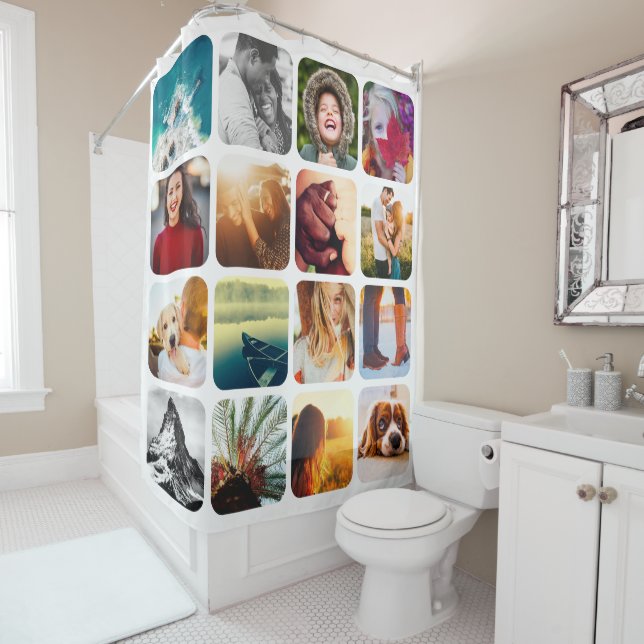 16 Photo Template Rounded White Shower Curtain (In Situ)