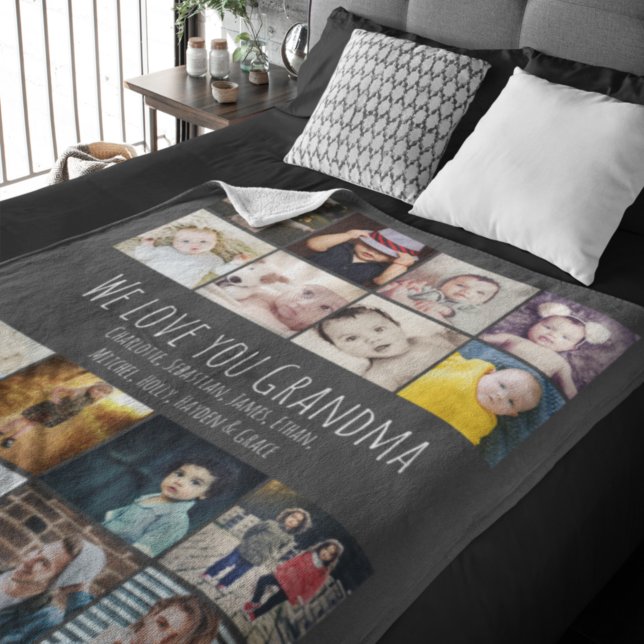 16 Photos Collage And Personalised Text Fleece Blanket (Creator Uploaded)