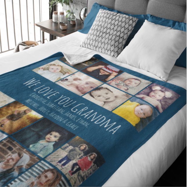 16 Photos Collage And Personalised Text Fleece Blanket (Creator Uploaded)