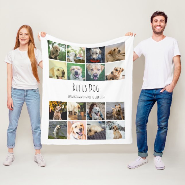 16 Photos Collage And Personalised Text Fleece Blanket (In Situ)