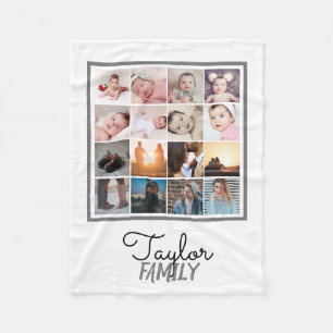 16 Photos Collage Personalised Template Fleece Blanket