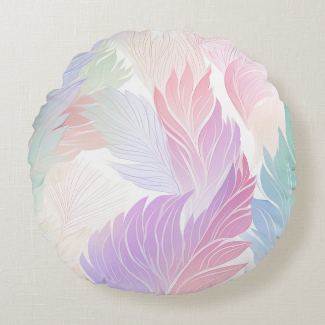 16" Round Throw Pillow, Pastel Leaves Cushion (Front)