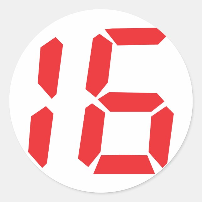 16 sixteen  red alarm clock digital number classic round sticker (Front)