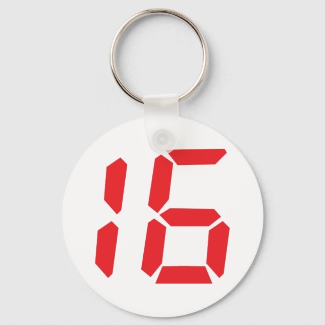 16 sixteen  red alarm clock digital number key ring (Front)