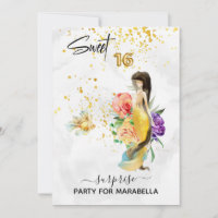 *~* 16 SWEET SIXTEEN  Gold Floral Mermaid Birthday