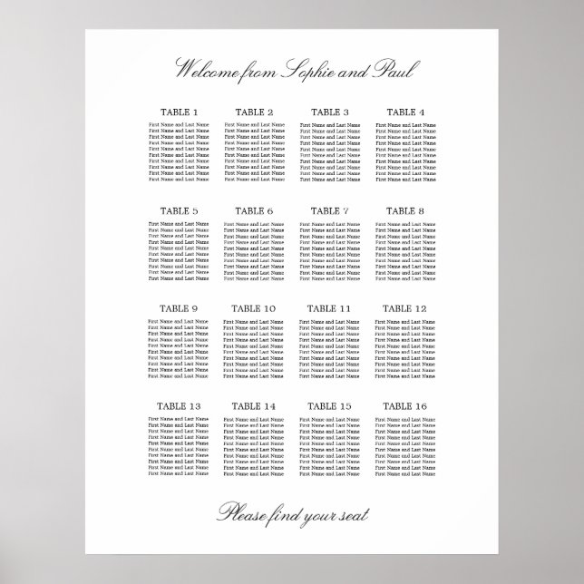 16 Table Elegant Minimalist Seating Chart (Front)