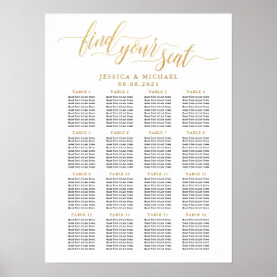 16 Table Large Gold Wedding Guest Seating Chart