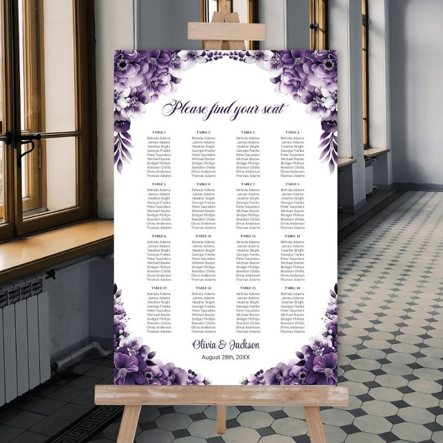 16 Table Purple Floral Wedding Seating Chart (Creator Uploaded)