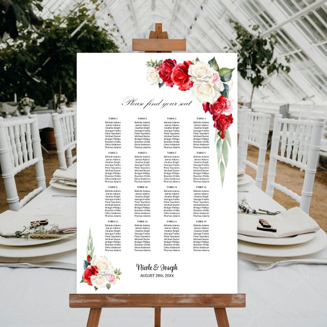 16 Table Red White Rose Floral Seating Chart (Creator Uploaded)