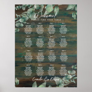 16 Table Rustic Wood Greenery Eucalyptus SEATING Poster