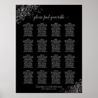 16 Table Silver Frills Black Wedding Seating Chart