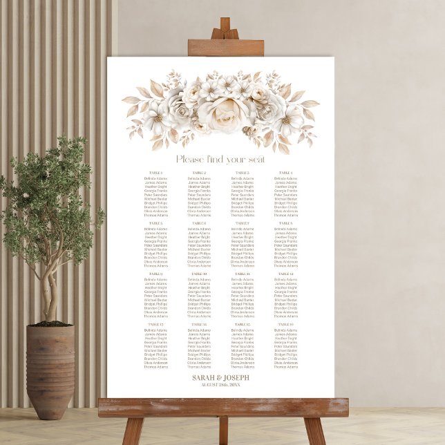 16 Table White Floral Wedding Seating Chart (Creator Uploaded)
