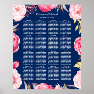 16 Tables Pink Floral Wreath Wedding Seating Chart