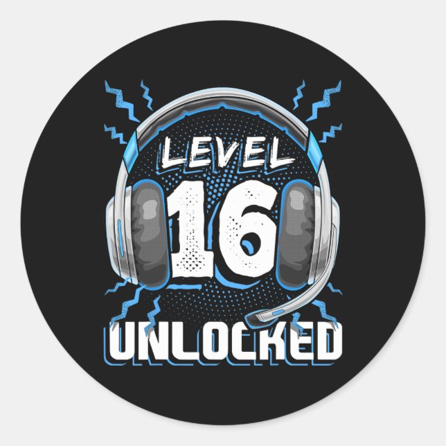 16 Unlocked Video Game 16th Birthday Pc Gaming Gif Classic Round Sticker (Front)